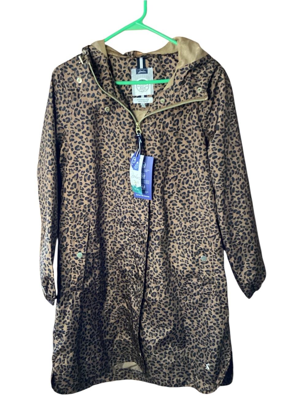 Joules Leopard Print Hooded Rain Coat - Brown & Black